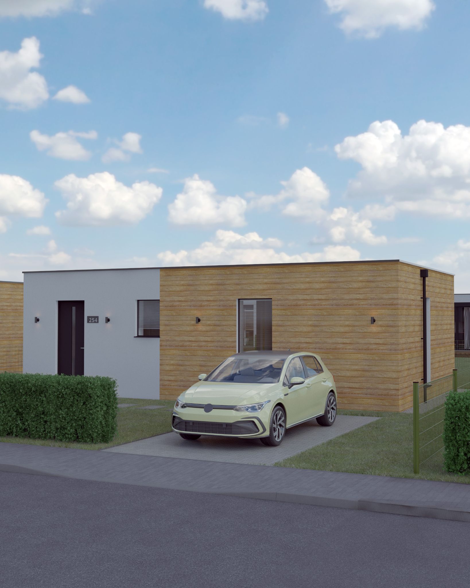 Exteriérová vizualizácia rodinného modulového domu MICHIGAN L